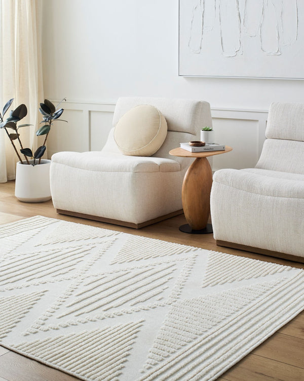 Livabliss Lyna Bohemian Global Machine Woven Polypropylene Chenille Rug for Entryway Kitchen Cream, White 3'3" x 5' LYA2341-335