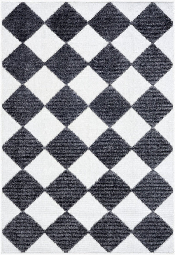 Livabliss Lyna Art Deco Machine Woven Polypropylene Chenille Rug for Entryways and Bathrooms White, Charcoal 2'7" x 7'2" LYA2350-2772