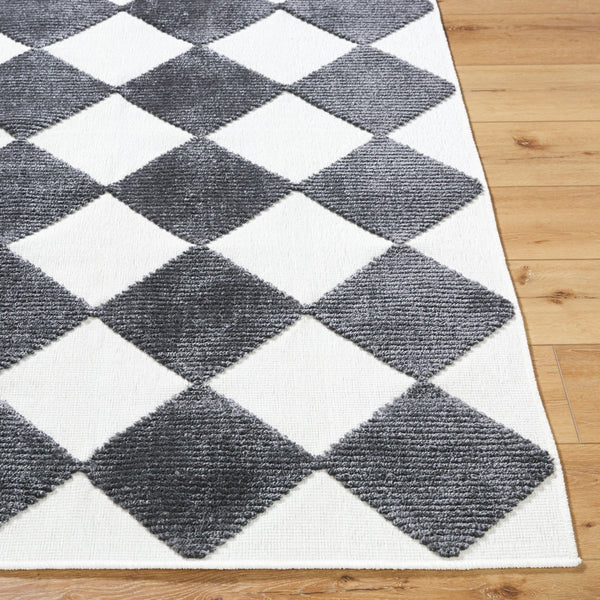 Livabliss Lyna Art Deco Machine Woven Polypropylene Chenille Rug for Entryways and Bathrooms White, Charcoal 2'7" x 7'2" LYA2350-2772
