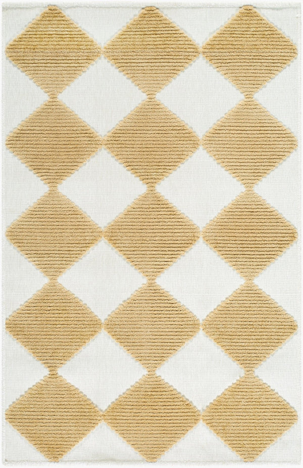 Livabliss Lyna Art Deco Accent Rug Soft Chenille Polypropylene Blend for Entryway or Bedside White, Mustard 7'10" x 10'1" LYA2351-710101