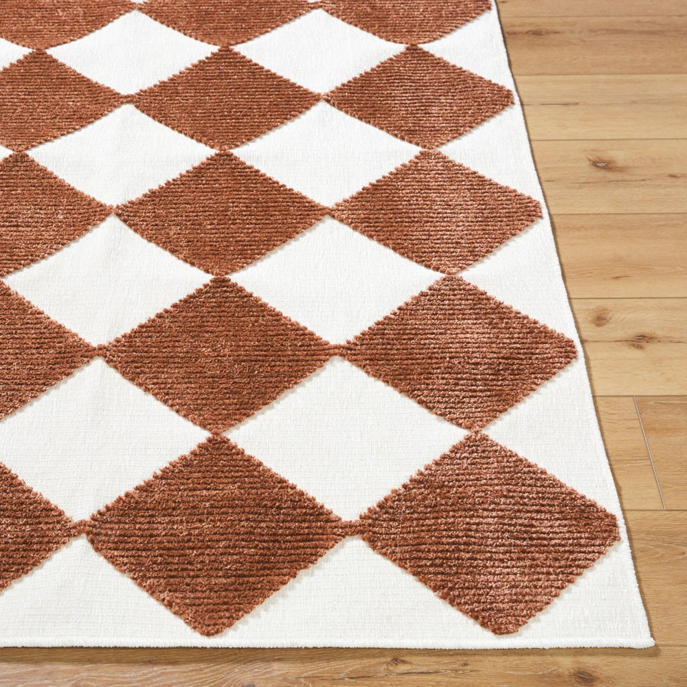 Livabliss Lyna Art Deco Machine Woven Polypropylene Chenille Rug for Entryways and Bathrooms White, Rust 2' x 2'10" LYA2358-2210