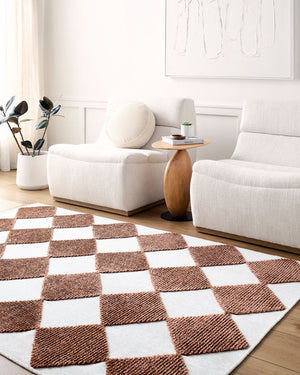 Livabliss Lyna Art Deco Machine Woven Polypropylene Chenille Rug for Entryways and Bathrooms White, Rust 2' x 2'10" LYA2358-2210