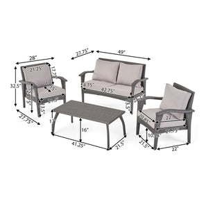 English Elm Christopher Knight Home® - HONOLULU Stylish 4PC PE Wicker Patio Set with Durable Iron Frame, Waterproof Cushions, Compact Lounge Grey 52917.00IRNGRY