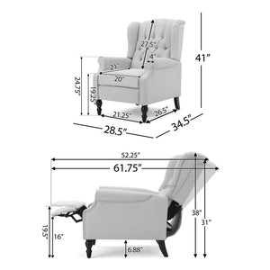 English Elm Christopher Knight Home® - Light Grey Tufted Fabric Arm Chair Recliner with Wingback Design, Button-Tufted Diamond Stitch Comfort and Pushback Recline, 28.5"W x 62"D Fully Reclined — Stylish Living Room Accent 56992.00LGY