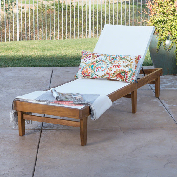 English Elm Summerland Acacia Wood Outdoor Chaise Lounge with Breathable Mesh Seat for Patio 60018.00