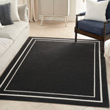 Nourison Essentials NRE02 Machine Made Power-loomed Narrow Border Indoor/Outdoor Contemporary Outdoor Rug Black Ivory, Black Ivory 100% Polypropylene 99446137609