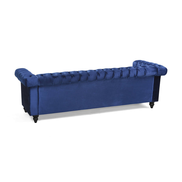 English Elm Christopher Knight Home® - SOFA Chesterfield-inspired 3-seater with deep button tufting, nailhead trim, low back and plush PU upholstery Blue 68326.00NVLTMDBLU