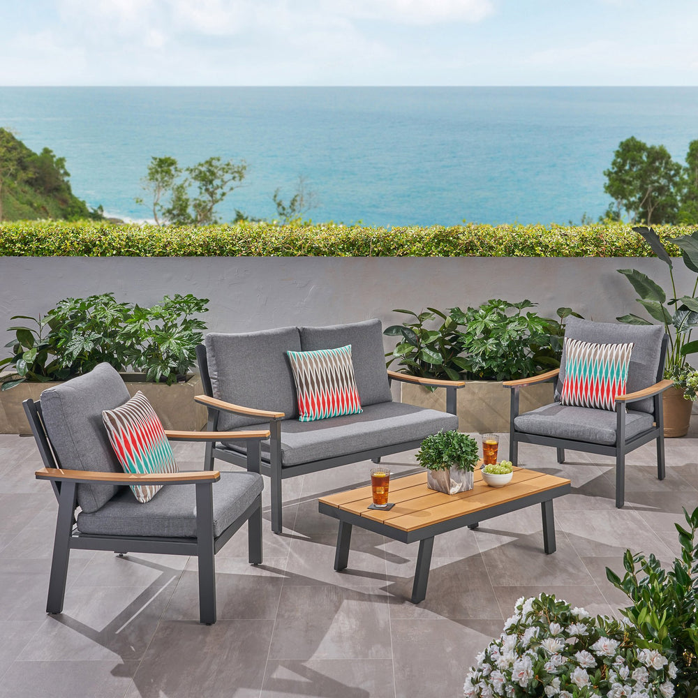 English Elm Sinclair Outdoor 4 Piece Chat Set Aluminum Frame with Olefin Cushions Patio Seating 62850.00GGRY