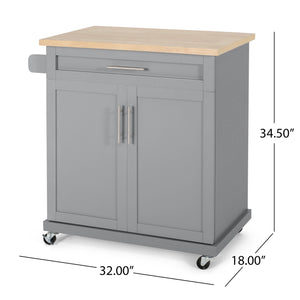 English Elm Christopher Knight Home® - Kitchen Island Cart Grey with Solid Rubberwood Top, Mobile Storage Cabinet, Drawer, Towel Rack, Wheels 67795.00NATGRY