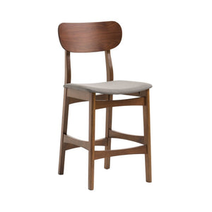 VIG Furniture Lynn Solid Wood Counter Chair Set Of 2 — Grey Upholstered Seat, Walnut Finish, Curved Backrest VGMA-MI-861-BC24