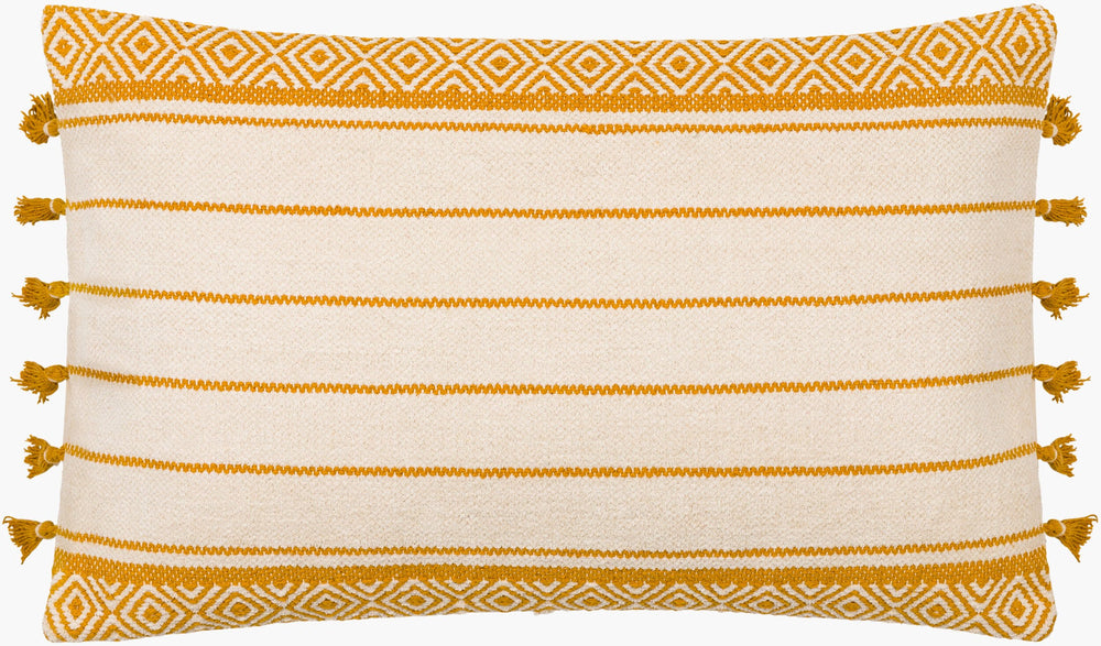 Surya Layton 14"L X 22"W Boho Chic Lumbar Pillow - Soft Cotton, Bold Colors & Intricate Patterns For Comfort Light Beige Cotton,Cotton Lyo001-1422p