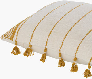 Surya Layton 14"L X 22"W Boho Chic Lumbar Pillow - Soft Cotton, Bold Colors & Intricate Patterns For Comfort Light Beige Cotton,Cotton Lyo001-1422p