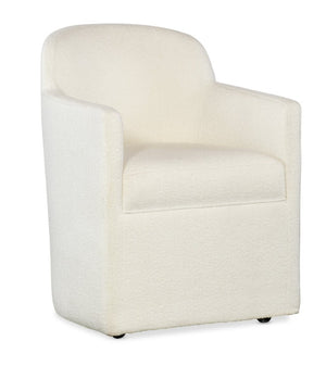 Hooker Furniture Commerce Izabela Upholstered Arm Chair In Wolf Pearl Fabric With Casters, Barrel-Back Comfort For Dining & Office 7228-75010-02