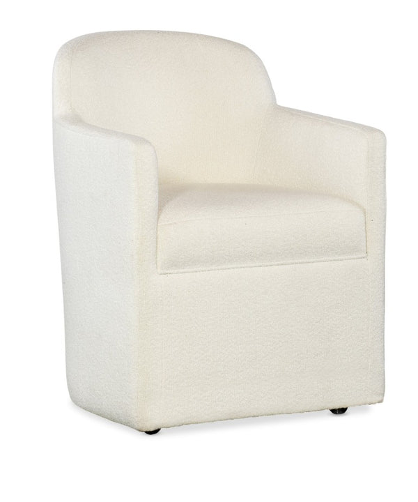 Hooker Furniture Commerce Izabela Upholstered Arm Chair In Wolf Pearl Fabric With Casters, Barrel-Back Comfort For Dining & Office 7228-75010-02