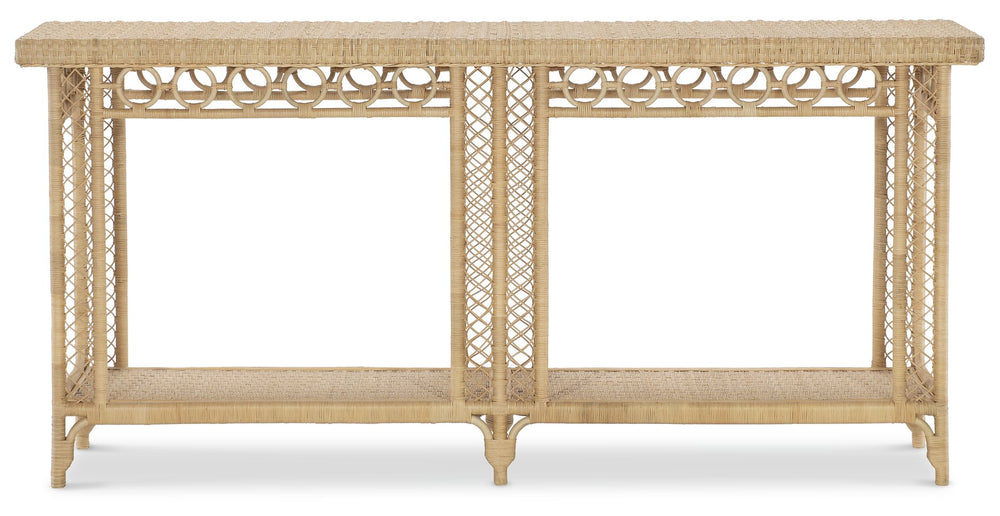 Hooker Furniture Commerce Rattan Woven Console Table Mahogany Frame Coastal Entryway Open Shelf 7228-85152-80