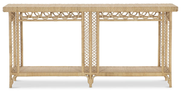Hooker Furniture Commerce Rattan Woven Console Table Mahogany Frame Coastal Entryway Open Shelf 7228-85152-80