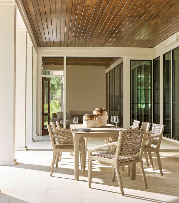 Bernhardt Bernhardt Teak Edenton 108" Outdoor Dining Table Sea Oat Finish Slatted Top Farmhouse Modern Design X09224