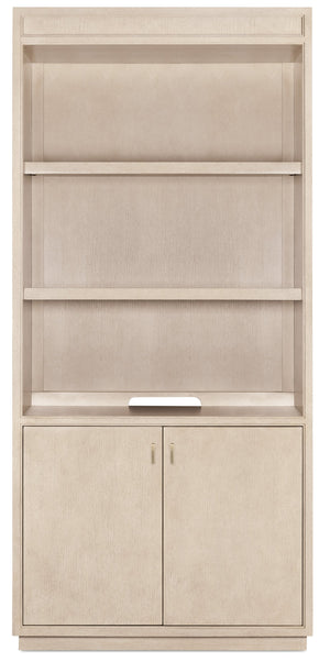 Hooker Furniture Marlowe White Oak Bookcase with Led Lighting Adjustable Shelves and Concealed Storage 6420-10445-80