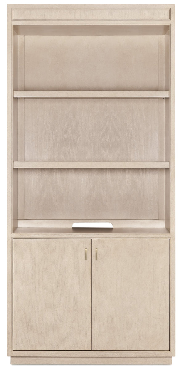 Hooker Furniture Marlowe White Oak Bookcase with Led Lighting Adjustable Shelves and Concealed Storage 6420-10445-80