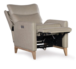 Hooker Furniture Quinnie Semi-Aniline Top-Grain Leather Power Recliner With Usb Port, Bustle Back & Light Wood Finish Green RC114-PH-020