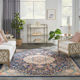 Nourison Passion PSN22 Machine Made Power-loomed Narrow Border Indoor Only Transitional Bohemian Rug Navy Multicolor, Navy Multicolor 100% Polypropylene 99446018823