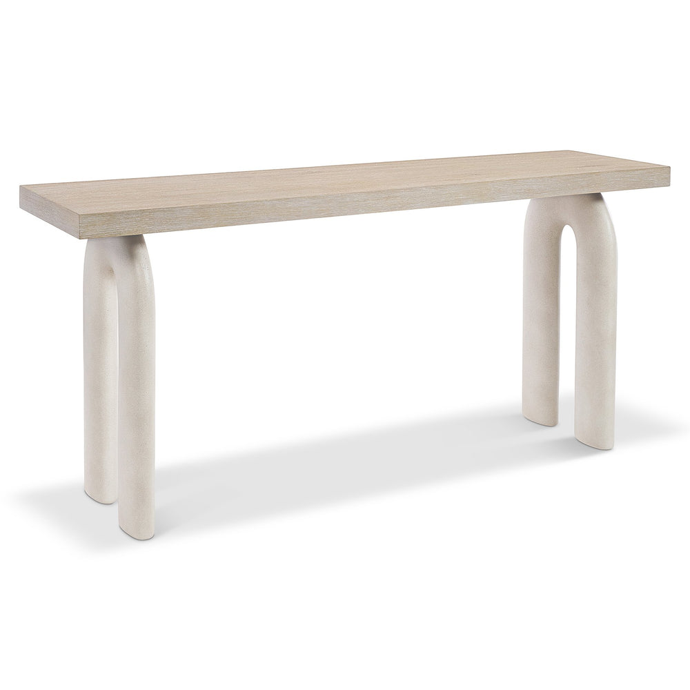 Bernhardt Bernhardt Antibes Console Table With Rustic Oak Top & Sculptural Pumice Arched Concrete Legs, 68" 350913