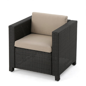 English Elm Puerta 4 Piece Outdoor Patio Set Pe Wicker Rattan with Iron Frame Cushioned Seating 52978.00DBRN