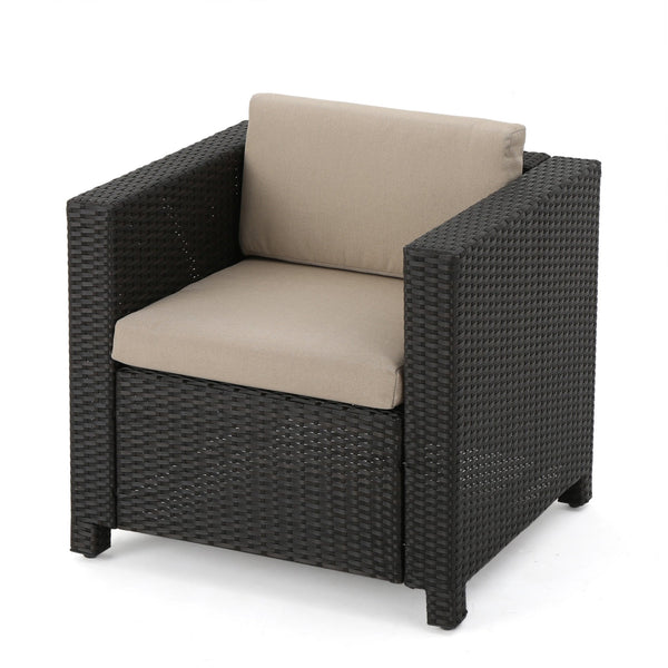 English Elm Puerta 4 Piece Outdoor Patio Set Pe Wicker Rattan with Iron Frame Cushioned Seating 52978.00DBRN