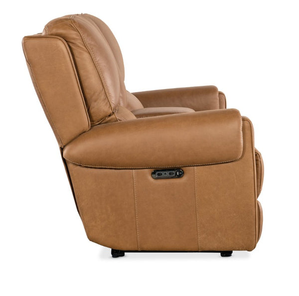 Hooker Furniture Somers Power Reclining Console Loveseat With Zero-Gravity Recline, Usb, Cupholders, Leather_Too Light Brown SS718-PHZC2-080