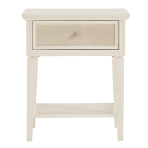 Homelegance By Top-Line Amos White Finish Beige Linen Drawer 1-Drawer Nightstand White Wood