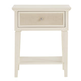 Homelegance By Top-Line Amos White Finish Beige Linen Drawer 1-Drawer Nightstand White Wood