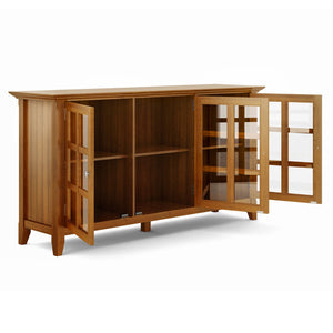 English Elm Acadian Wide Storage Cabinet - Handcrafted Solid Wood In Light Golden Brown With Glass Doors & Shelves B136P158288