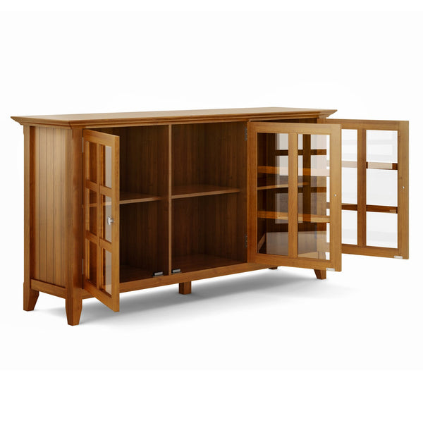 English Elm Acadian Wide Storage Cabinet - Handcrafted Solid Wood In Light Golden Brown With Glass Doors & Shelves B136P158288