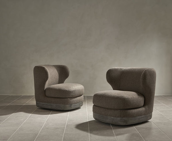 Bernhardt Bernhardt Beck Upholstered Swivel Chair With Sculpted Wingback, Deep Seat & Textured Wood Base B822SO