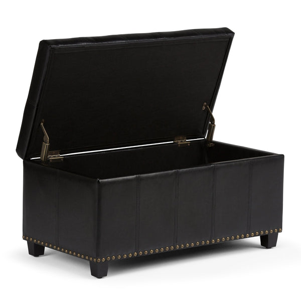 English Elm Amelia Storage Ottoman Bench with Hidden Compartment, Nailhead Trim, Stitched Faux Leather Seat Black B136P159105