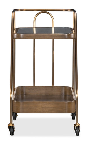 Hooker Furniture Commerce Walnut Veneer Rolling Bar Cart with Smoked Glass Top for Entertaining 7228-50763-85