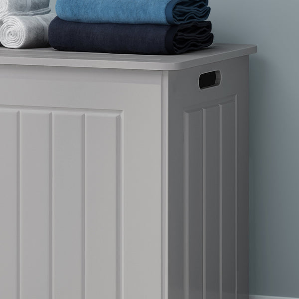 English Elm Christopher Knight Home® - BATHROOM Modern Light Grey Faux Wood Laundry Hamper with Flip-Top Lid, Vertical Slats, 20"W x 20.25"H 66608.00LGRY