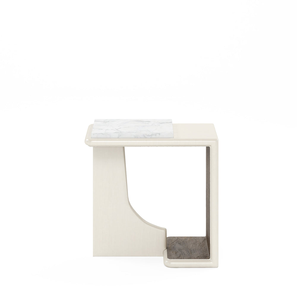 A.R.T. Furniture Blanc Contemporary Chairside Table With Carrera Marble Top & Unique Burnished Bronze Shelf Design White Parawood Solids,Resin,Marble 289308-1040
