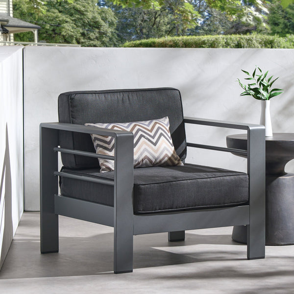 English Elm Cape Coral Aluminum Slat Club Chair Resort Style Patio Seat with Thick Cushions 56347.00GRY
