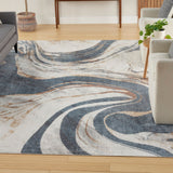 Nourison Astra Machine Washable ASW15 Machine Made Power-loomed Borderless Design Indoor Only Modern  Rug Ivory Blue, Ivory Blue 100% Polyester 99446977861