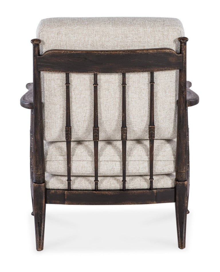 Hooker Furniture Prairie Upholstered Chair With Spindle Arms, Jude Fabric, Ribbed Carved Details, Americana Molasses Finish CC507-410-89