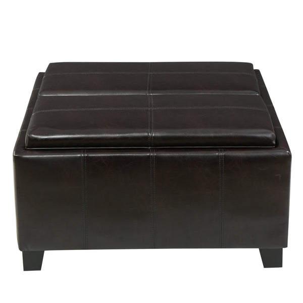 English Elm Christopher Knight Home® - MANSFIELD Ottoman with Storage & Dual Tray Tops, Double-Stitched Faux Leather, Contemporary Brown Upholstery 57736.00