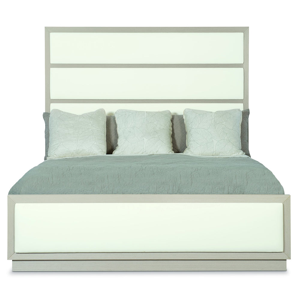 Bernhardt Bernhardt Axiom King Panel Bed - High Headboard With Inset Upholstery, Linear Gray Veneer Finish K1087