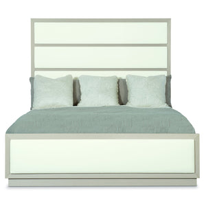 Bernhardt Bernhardt Axiom Queen Panel Bed — Linear Gray Faux Anigre, Upholstered Inset Panels, Modern Glam Design K1085