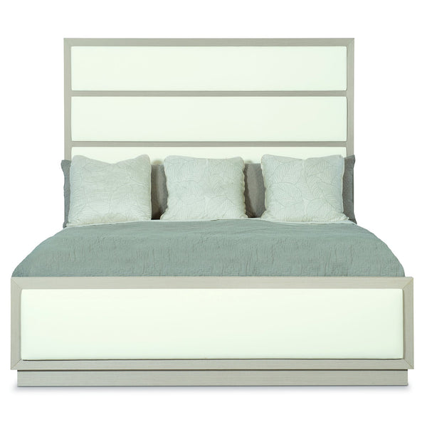 Bernhardt Bernhardt Axiom Queen Panel Bed — Linear Gray Faux Anigre, Upholstered Inset Panels, Modern Glam Design K1085