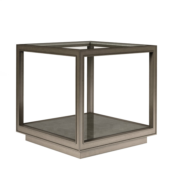 A.R.T. Furniture Cove Glam Transitional Square End Table With Tempered Glass Top And Unique Cork Shelf Display Grey Rubberwood Solids,Primavera Veneer,Glass,Cork 349303-2743