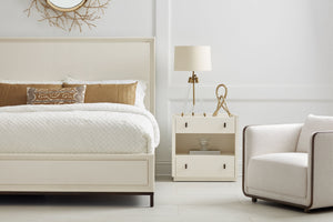 A.R.T. Furniture Blanc Contemporary Alabaster Bed With Vertical Channel Design - Elegant Comfort For Any Bedroom White Parawood Solids,Maple Veneers,Metal 289135-1040