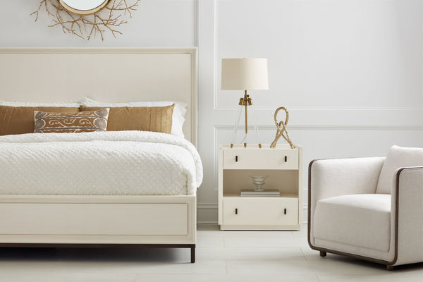 A.R.T. Furniture Blanc Contemporary Alabaster Bed With Vertical Channel Design - Elegant Comfort For Any Bedroom White Parawood Solids,Maple Veneers,Metal 289135-1040
