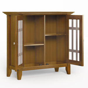 English Elm Bedford - Handcrafted Low Storage Media Cabinet In Light Golden Brown With Glass Doors & Shelves B136P158478