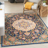 Nourison Passion PSN22 Machine Made Power-loomed Narrow Border Indoor Only Transitional Bohemian Rug Navy Multicolor, Navy Multicolor 100% Polypropylene 99446018816